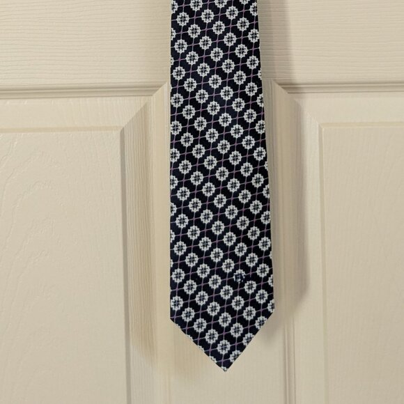 VTG Christian Dior Monsieur Classic Patterned Black Silver Purple 100% Silk Tie - Picture 7 of 8